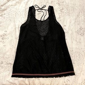 Women’s swim coverup. Black lace with embroidered, fringe hem. XL.
